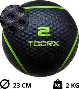 Toorx Fitness Medicijnbal 2 KG - Fitnessbal - Premium Rubber Medicijnballen - Medicine Ball met extra Grip | Full Black