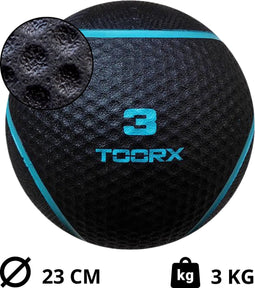 Toorx Fitness Medicijnbal 3 KG - Fitnessbal - Premium Rubber Medicijnballen - Medicine Ball met extra Grip | Full Black