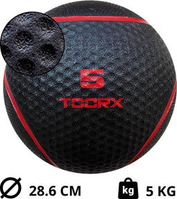 Toorx Fitness Medicijnbal 5 KG - Fitnessbal - Premium Rubber Medicijnballen - Medicine Ball met extra Grip | Full Black