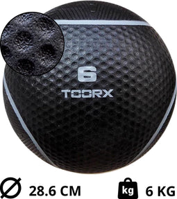 Toorx Fitness Medicijnbal 6 KG - Fitnessbal - Premium Rubber Medicijnballen - Medicine Ball met extra Grip | Full Black