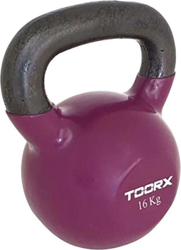 Toorx Kettlebell - Kettlebell - Gietijzer - 16 kg - Incl. Vinyl Coating - Donkerpaars