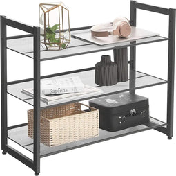 Topquality Songmics LMR03B Metalen Schoenenrek, met 3 Niveaus, Meshrek, Verstelbare Legplank, Plat of Schuine Planken, Stapelbaar Opbergrek, 74 x 62,8 x 30,7 cm, Zwart