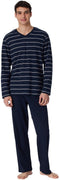 Schiesser Heren Pyjama - Lange broek - V-hals - Donkerblauw - Maat XL