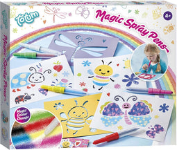 Totum 5 magische blaas pennen spraypens en sjablonen knutselset speciaal effect kleurverandering - cadeau tip creatief