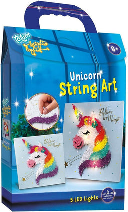 Totum Bright lights string art unicorn - eenhoorn lichtschilderijtje maken met katoen string art - Totum home deco knutselset