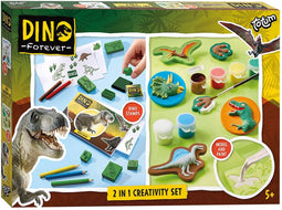 Totum junior dino 2-in-1 knutselset creatief speelgoed dinosaurus stempel- en kleurset en gipsen en beschilderen