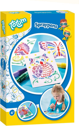 Totum Unicorn 5 Spraypens blaaspennen knutselset incl. dieren sjablonen - creatief speelgoed knutselen tekenen en schilderen