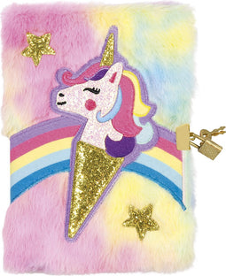 Totum Unicorn furry geheim dagboek met slot - vriendinnenboek notitieboek secret diary met eenhoorn applicatie gelinieerd 21 x 15 cm cadeau tip