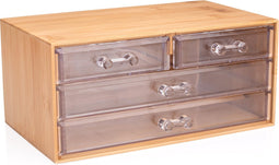 Touch Of Beauty Opbergbox - Make Up Organizer - Bamboe Organizer - 4 Transparante Lades - 13.8 x 23.7 x 11 cm - Bamboe/ Kunststof