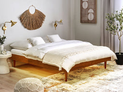 TOUCY - Bed met LED - Lichtbruin - 160 x 200 cm - Rubberhout