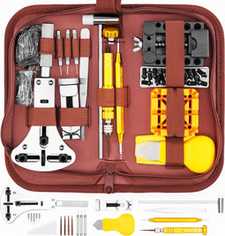 Happy Goods Horloge Gereedschap - 154-delige Horloge Reparatie Set - Horlogeband Inkorter - Horloge Opener - RVS - Bruin