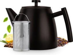 Vaja® Juliette - Theepot met filter - Dubbelwandig 1 liter - RVS Mat Zwart