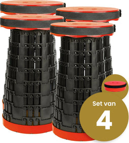 Opvouwbare kruk extra strong rood per 4 - telescopische kruk - 250 kg - inklapbare kruk - draagbaar - kampeerstoel - opstapkrukje