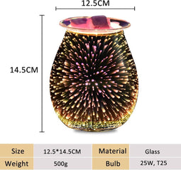 Perfect Cadeau | Handgemaakte Glazen Oliebrander - 3D Vuurwerkeffect voor Sfeer en Geur