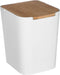 5Five prullenbak/vuilnisbak - 5 liter - bamboe - wit/lichtbruin - 24 x 19 cm - badkamer afvalbak