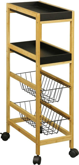 Groentetrolley Versa Zwart Metaal Bamboe Hout MDF 22 x 83 x 40 cm