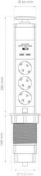 Perel Pop-upstekkerdoos - 3 stopcontacten type F - 2 USB-poorten - zwart/grijs