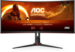 AOC CU34G2XP - 34 Inch WQHD Curved Monitor - 180Hz FreeSync Premium - Zwart