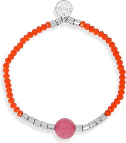 Scmyk BG-267 - Kralenarmband - Roze agaat steen - Zilverkleurig