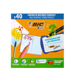 BIC Kids Multisurface Kleurpotloden met Driehoekige vorm - Uitwisbaar - 4 x 10 Kleuren - Classpack van 40 potloden + 2 Puntenslijpers
