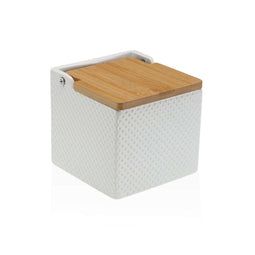 Zoutvaatje met deksel Versa Wit Keramisch Bamboe Dolomite 11 x 11 x 11 cm