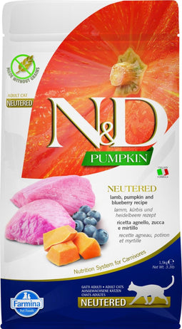 N&D Pumpkin voeding voor de gecastreerde kat Lam 1,5 kg