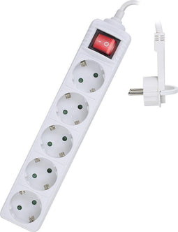 Ewent EW3955 - Stekkerdoos - 5x platte stekker met kinderbeveiliging - Wit