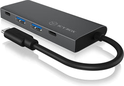 ICY BOX IB-HUB1428-C31 USB-C (USB 3.2 Gen 2) multiport hub 4 poorten Antraciet, Zwart