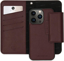 Selencia Hoesje Geschikt voor iPhone 13 Pro Hoesje Met Pasjeshouder - Selencia Llyr 2-in-1 Uitneembare Slang Bookcase - Donkerrood
