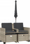 vidaXL - Tuinbank - 2-zits - parasol - en - voetenbanken - poly - rattan - lichtgrijs