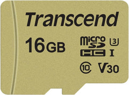 Transcend Premium 500S microSDHC-kaart 16 GB Class 10, UHS-I, UHS-Class 3, v30 Video Speed Class Incl. SD-adapter