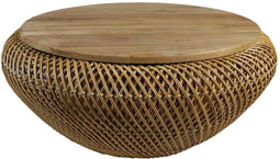 Trapezium salontafel - 80x80x38 - Naturel - Rotan/teak
