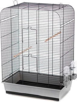 Duvo+ Nina - Vogelkooi - Inclusief eetbak drinkbak 3 zitstokken - Grijs/zwart