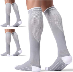 Travelhawk Compressiekousen Grijs - 3 Stuks - Hardloopsokken - Premium Compressiesokken - Running Socks - Vochtafdrijvend - Skisokken - Voorkom Blessures & Spierpijn - L/XL