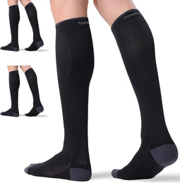 Travelhawk Compressiekousen Zwart - 3 Stuks - Hardloopsokken - Premium Compressiesokken - Running Socks - Vochtafdrijvend - Skisokken - Voorkom Blessures & Spierpijn - L/XL