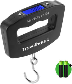 Travelhawk Digitale Kofferweegschaal - Bagageweegschaal tot 50 KG - Bagageweger - Koffer Weegschaal met Digitaal Display - Hangweegschaal - Inclusief Batterijen - Zwart