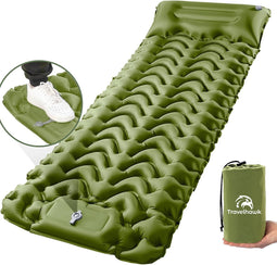 Travelhawk Luchtbed - Slaapmat Zelfopblazend - Campingbedje - Slaapmatten - Luchtbed met Ingebouwde Pomp - Slaapmatje 1 Persoons - Kliksysteem - Groen