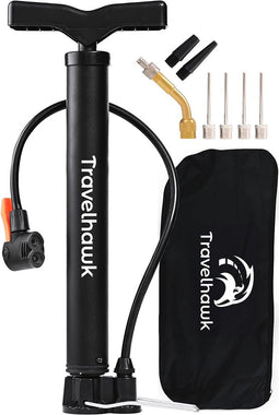 Travelhawk Mini Fietspomp - Dubbele Ventielkop - Bal Pomp - Handig Voor Onderweg Of Op Reis - Inclusief Draagtas - Zwart