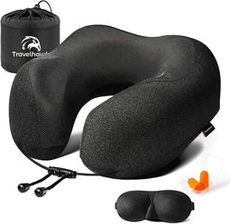 Travelhawk Nekkussen - Luxe Reiskussen - Memory Foam - Nekkussen Vliegtuig, Auto, Bus, Trein en Camping - Nek Kussens - Zwart