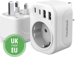 Travelhawk Reisstekker Engeland/UK - Wereldstekker - Reisstekker Type G - USB-C & USB-A - 2x USB-C - 2x USB-A - Wit