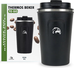 Travelhawk RVS Koffiebeker To Go - Thermosbeker - Theebeker - Koffiebekers To Go - 380ml - Zwart