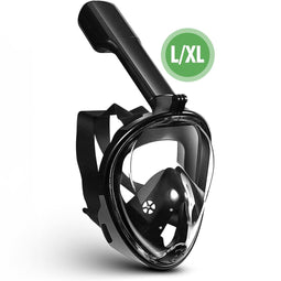 Travelhawk Snorkelmasker - Volwassenen L/XL - Snorkelset Zwart - Full Face Duikmasker - Duikbril met Snorkel - Snorkelen en duiken