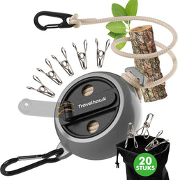 Travelhawk Uitschuifbare Waslijn - Uittrekbaar - Drooglijnen - Roldrooglijn - Waslijndraad 10 meter - Drooglijn Oprolbaar - Waslijn Camping - Wasdraad