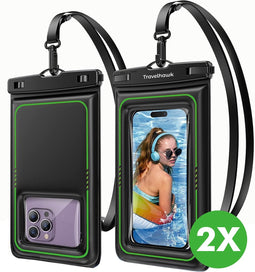 Travelhawk Waterdichte Telefoonhoesjes - Drybag Set van 2 stuks - Onderwater Hoesje - Waterdichte telefoonzakje - Geschikt voor alle Smartphones - Ook voor paspoort & betaalpassen - Doorzichtig - Water - Vakantie - Zwemmen - Telefoon - Waterdicht
