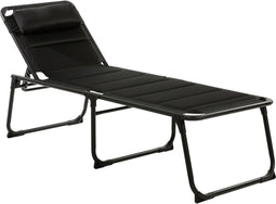 Travellife Barletta Camping Ligbed Zwart (2024) - In 6 standen verstelbaar- Water- en uv-bestendig - Inclusief afneembaar hoofdkussen en draagriem