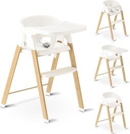 Deryan Luxe Kinderstoel - Meegroei kinderstoel - Inklapbaar - Wit/Houtlook