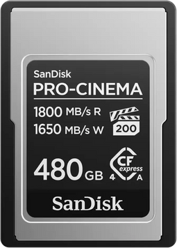 SanDisk PRO-CINEMA CFexpress Type A - 480GB - 1.800MB/s lezen 1.650MB/s schrijven