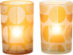 J-Line windlicht Halve Ronden - glas - oranje - large - 2 stuks