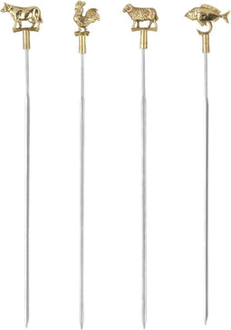 Triangle Professionele Grillspiezen Set - RVS & Messing - 42 cm - Dierenmotieven - 4 Stuks