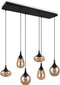 TRIO LUMINA - Hanglamp - Zwart - excl. 6x E14 40W - Aanpasbaar in hoogte - Amber glas